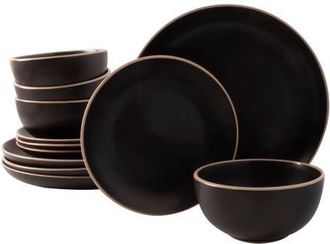 Gibson Home Rockaway 12-Piece Stoneware Dinnerware Set in Matte Black at Nordstrom