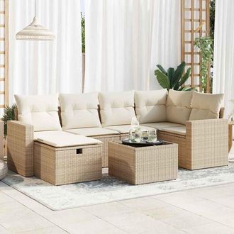vidaXL Vidaxl - Set Sof&aacute;s De Jard&iacute;n 7 Piezas Y Cojines Rat&aacute;n Sint&eacute;tico Beige
