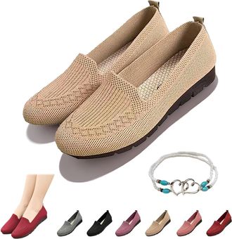 Generic Womens Orthopedic Knit Comfort Loafers-Slip-Resistant Walking Shoes, Womens Mesh Loafers Shoes Breathable Slip-ons (Beige,6.5)
