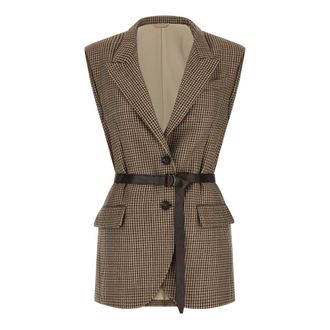 Brunello Cucinelli Sparkling Houndstooth Vest - female - Brunello Cucinelli - Waistcoats - Beige - S - Jackets