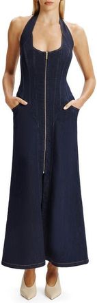 Bardot Martel Denim Halter Dress in Dark at Nordstrom, Size 12