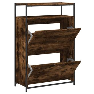Berkfield Home Shoe Cabinet Smoked Oak 75x34x112 Engineered Wood in Brown