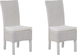 Beliani Beliani - Juego De 2 Sillas De Comedor Patas De Madera De Mango Rat&aacute;n Blanco Dise&ntilde;o Moderno Interior Boho Andes