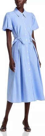 Dolce Cabo Bow Midi Shirt Dress In Blue/ White