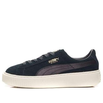 Puma (WMNS) PUMA Suede Platform Satin Black White Gold 365828-05