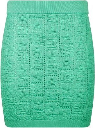 Balmain Monogram Gebreide Rok met Sterren - Dames - Korte rokken - Groen - XS - Polyester - Rokken
