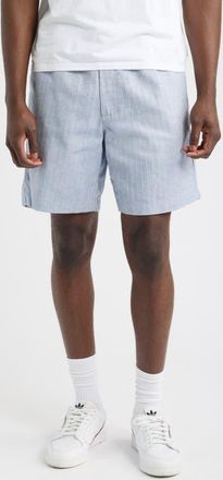 Wax London Kurt Stripe Cotton & Linen Shorts in Light Blue at Nordstrom, Size 36