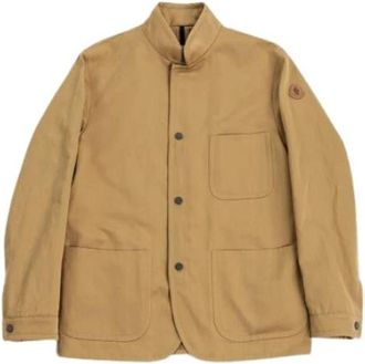 Moncler Beige Katoen Linnen Overshirt - Heren - Zomerjassen - Bruin - L - Katoen - Jassen