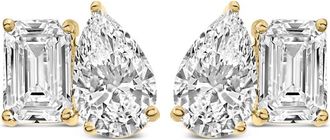 House of Brilliance 14K Yellow Gold 2.0 Cttw Emerald and Pear Toi et Moi Lab Grown Diamond Stud Earrings