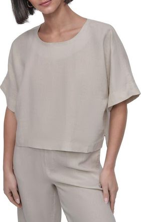 DKNY Drop Shoulder Boxy Linen Top in Natural at Nordstrom, Size X-Small