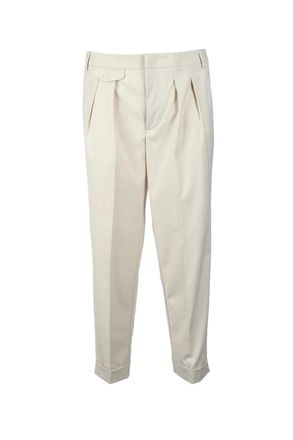 Bonheur Tailored White Trousers With Front Pleats And Cuffed Hem