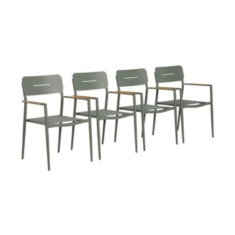 Sweeek Sill&oacute;n de jard&iacute;n de aluminio y textileno, set de 4, verde kaki