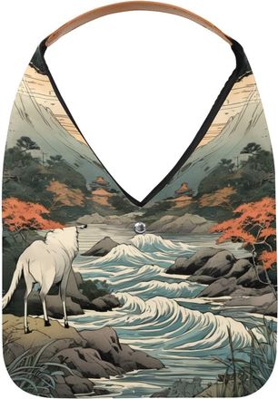 Generic Beautiful Ukiyo-e Reusable Lightweight Grocery Bags - Foldable Into Compact Pouch, Washable & Sturdy, Multipurpose for Shopping and Travel