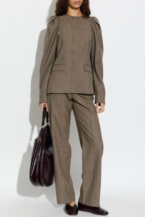 Ganni Blazer With Draped Shoulders, Womens, Brown