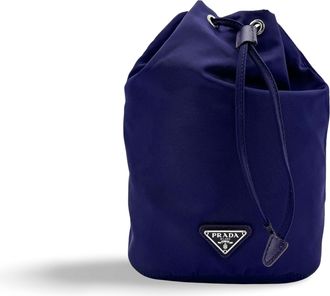 Prada Drawstring Wristlet Bucket Tessuto Navy Nylon Handbag (Pre-Owned)