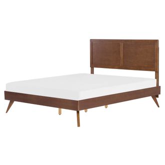 Beliani Cama 160 X 200 Cm Con Somier Cabecero Alto Dise&ntilde;o R&uacute;stico Madera De Fresno Oscuro Istres