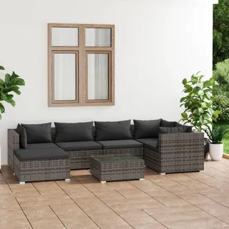 vidaXL 7 Pcs Garden Lounge Set Con Coj&iacute;n Mimbre Pe Gray