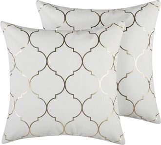 Beliani Beliani - Set of 2 Toss Cotton Pillows White Gold Moroccan Pattern 45 x 45 cm Alyssum
