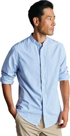 CHARLES TYRWHITT Stripe collarless shirt in Ocean Blue at Nordstrom, Size Xx-Large