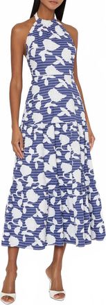 Milly Hayden Floral Embroidered Midi Dress In Blue