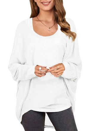 Zanzea Womens Batwing Sleeve Off Shoulder Loose Oversized Baggy Tops Sweater Pullover Casual Blouse T-Shirt - white - Medium