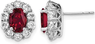 Diamond2Deal 14k White Gold 1 1/5 Ct Lab Grown Diamond and Oval Created Ruby Halo Stud Earrings