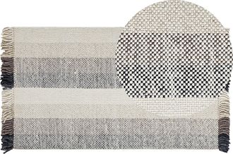Beliani Alfombra De Lana Blanco Crema Negro Marr&oacute;n 80 X 150 Cm Hecho A Mano Borlas Emirler