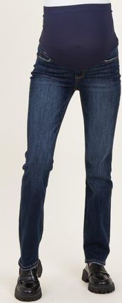 Pinkblush Distressed Hem Slim Straight Leg Maternity Jeans in Navy Blue at Nordstrom, Size 26