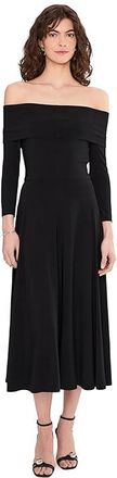 Norma Kamali 3/4 Sleeve Cowl Neck Flared Dress To Midcalf Womens Dress Black : XL (Womens 10), Elastane/Polyester