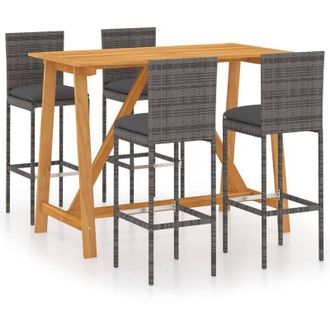 vidaXL Conjunto De Bar Para Jard&iacute;n 5 Piezas Con Cojines Gris Vidaxl