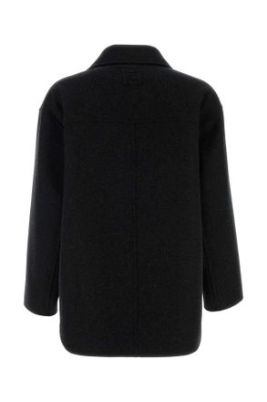 Fendi Mens Black Flannel Blazer Ardesia Exterior: Virgin Wool Cappotti