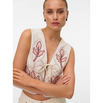 Vero Moda Mouwloos vest met knoopsluiting en geborduurde motieven