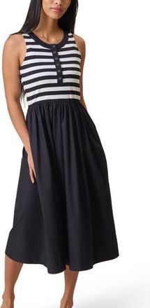 Kindred Bravely Charlotte Mixed Media Maternity & Nursing Midi Dress in Black/white Stripe at Nordstrom, Size X-Large