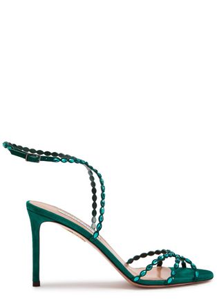 Aquazzura Aquazzura Love Struck 85 Embellished Suede Sandals - Green - 41 (IT41 / UK8)