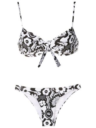 Amir Slama Set bikini a fiori - Nero