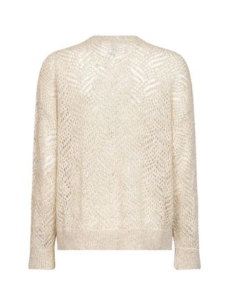 Brunello Cucinelli Womens Knit Sweater Abstract Leaf Beige Polyamide