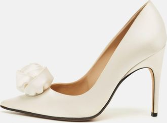 Sergio Rossi Cream Satin Rose Pearl Applique Pumps