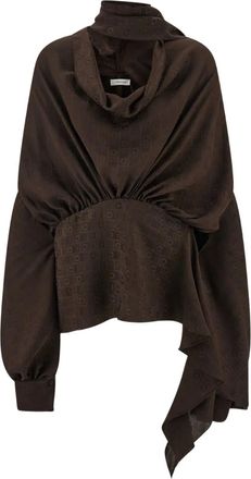 Ferragamo Blusa in seta con monogramma - Marrone