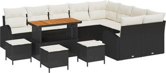 vidaXL Garden Sofa Set with Cushion 13 pcs Black Poly rattan Vidaxl