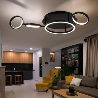 Globo Lighting Plafoniera lampada da soffitto led sala da pranzo lampada da soggiorno moderna led nera a forma di anello, metallo plastica, 1x 23W 1080lm