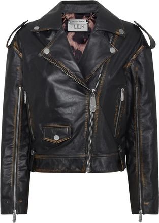 Philipp Plein Leather Perfecto - Dames - Leren en Su&egrave;de Jassen - Zwart - S - Leer - Jassen