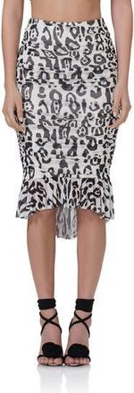 AFRM Ronica Ruched Mesh High-Low Skirt in Stark Leopard at Nordstrom Rack, Size Medium