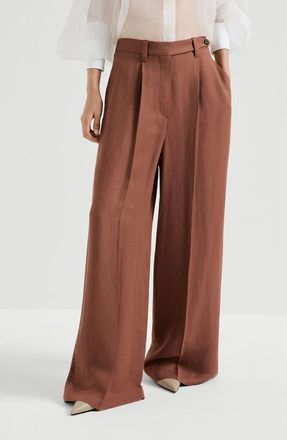 Brunello Cucinelli Fluid twill wide trousers with monili in Red at Nordstrom, Size 38 It