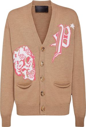 Philipp Plein Merino wool Cardigan Short Jacquard Skull