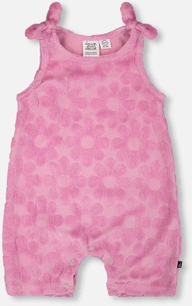 Deux par Deux Terry Cloth Sleeveless Romper with Bows in Pink at Nordstrom, Size 24M