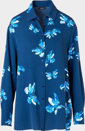 Akris Butterfly-Print Silk Button-Down Shirt