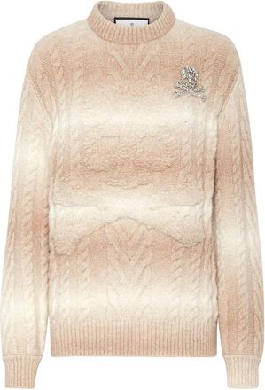 Philipp Plein Wool Knit Pullover Round Neck Skull&Bones - Dames - Ronde hals truien - Beige - XS - Truien & Vesten