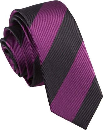 DQT Stripe Patterned Casual Business Party Work Skinny Neck Tie for Men in Purple and Black