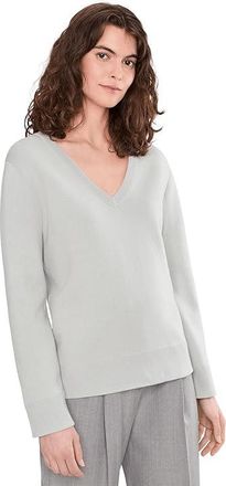 Vince Double Face V-Neck Womens Sweater Pale Tide : MD, Cashmere/Cotton