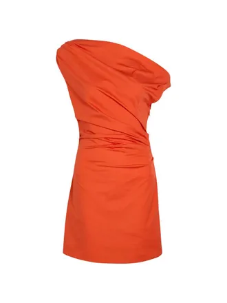 Staud Phare Asymmetric Stretch-cotton Mini Dress - Orange - 10 (UK14 / L)